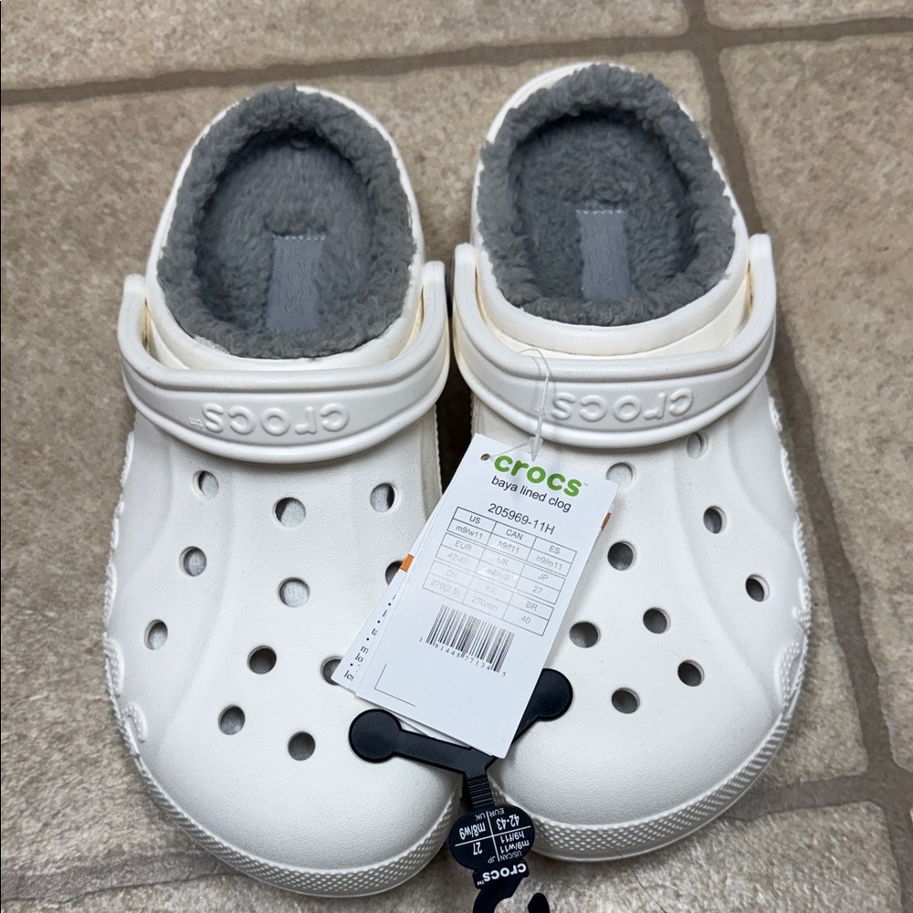 CROCS Classic White Clogs with Gray Lining